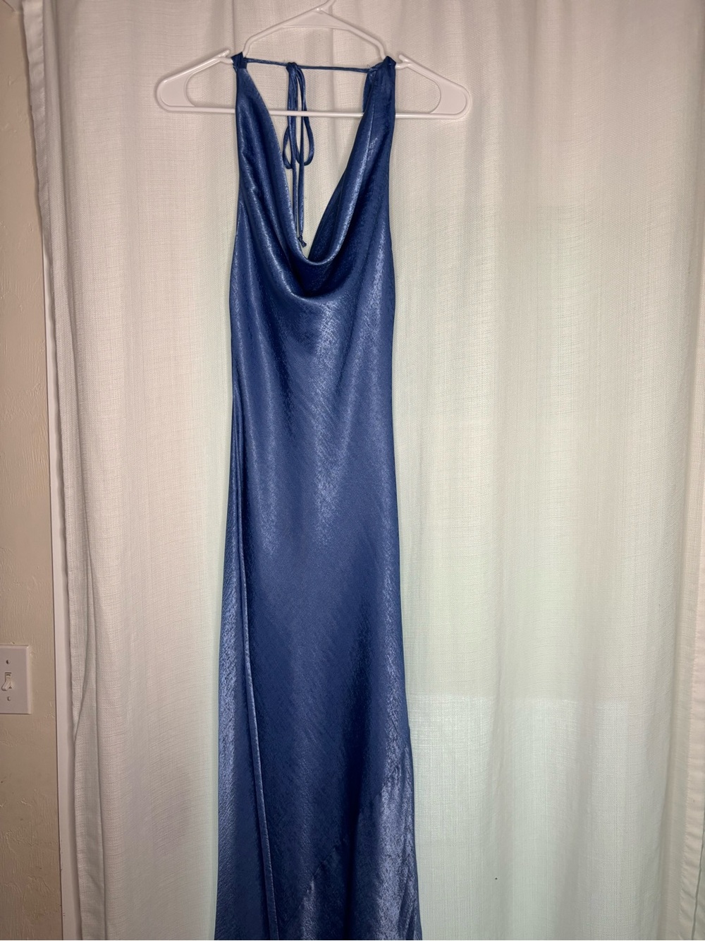 Altar’d State Cowl Neck Blue Satin Maxi Dress – Worn Once